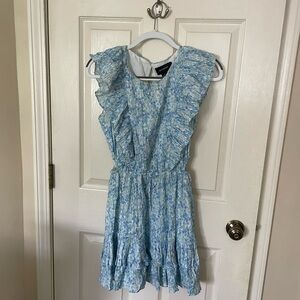 ZAHARI RUFFLE MINI DRESS IN BLUE MULTI